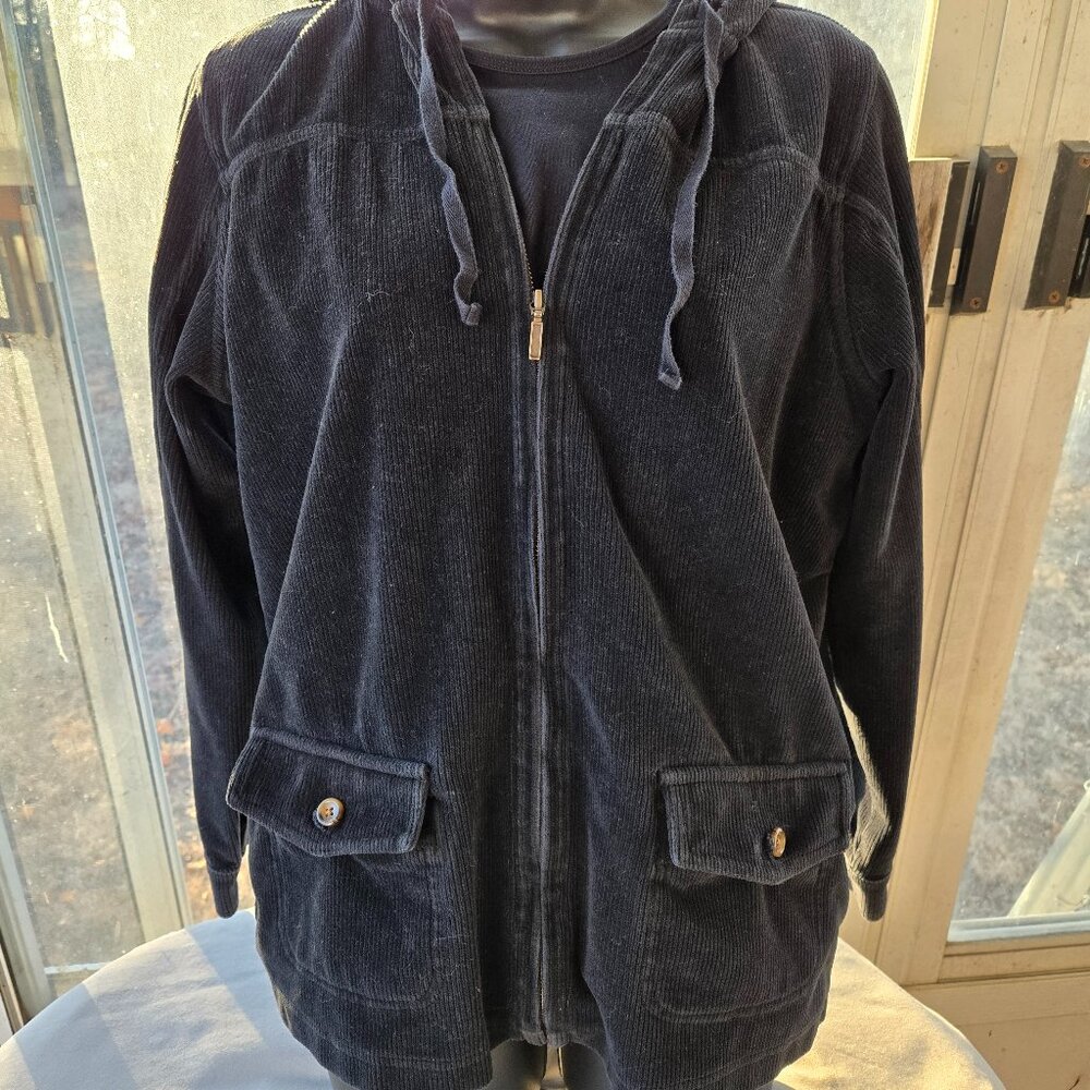 Lands’ End Size M 10-12 Black Corduroy Zip Jacket